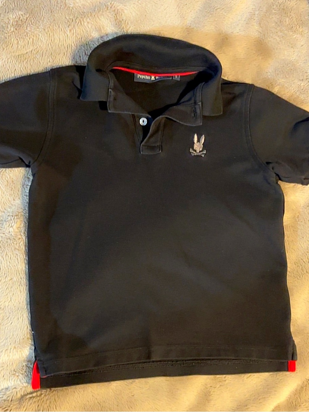 Psycho Bunny Black Polo with Red Trim and Embroidered Bunny